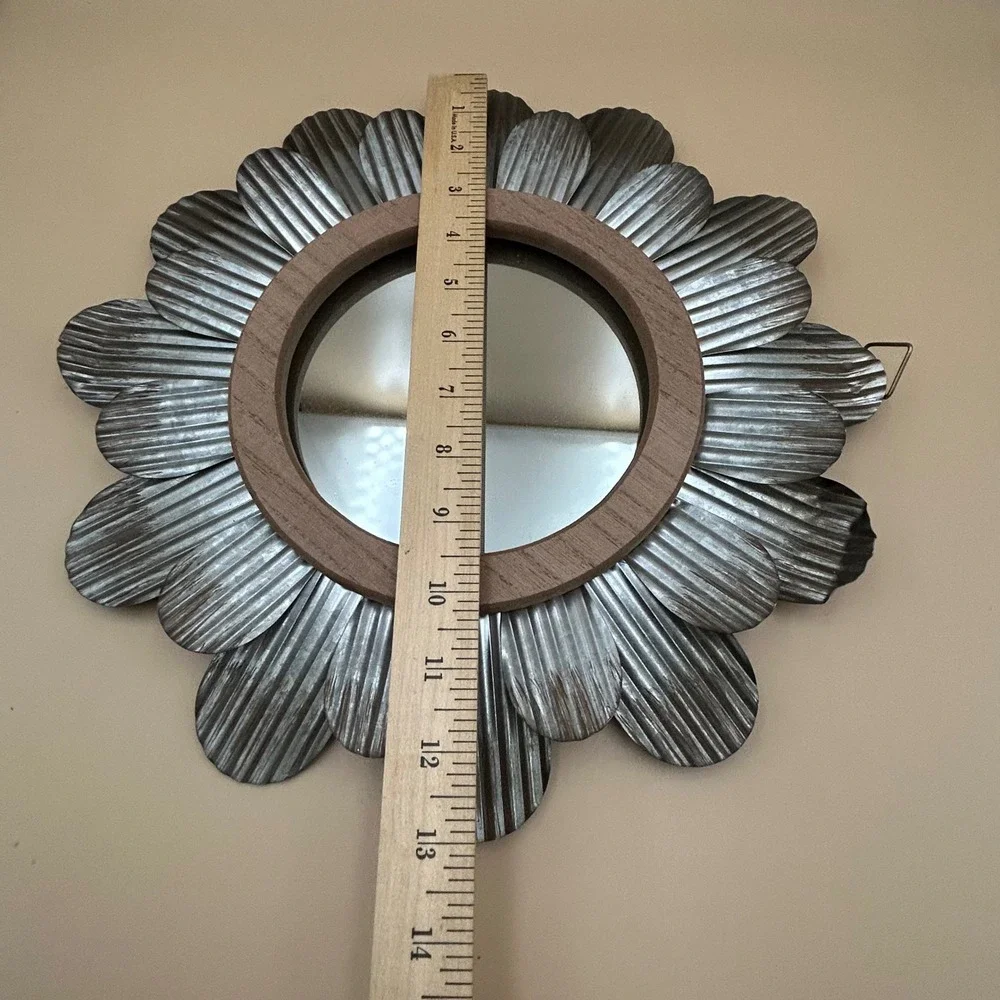 Galvanized Metal Flower Wall Mirror Rustic Farmhouse Corrugated Petals 13.5in